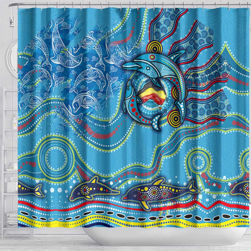 Dolphins Aboriginal Art Map Flag Australia Shower Curtain
