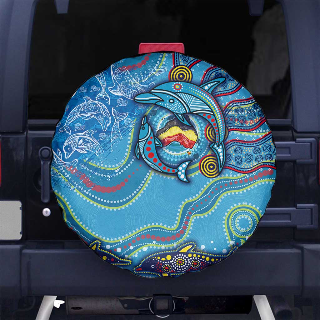 Dolphins Aboriginal Art Map Flag Australia Spare Tire Cover