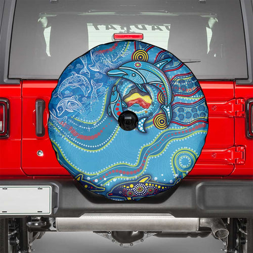 Dolphins Aboriginal Art Map Flag Australia Spare Tire Cover