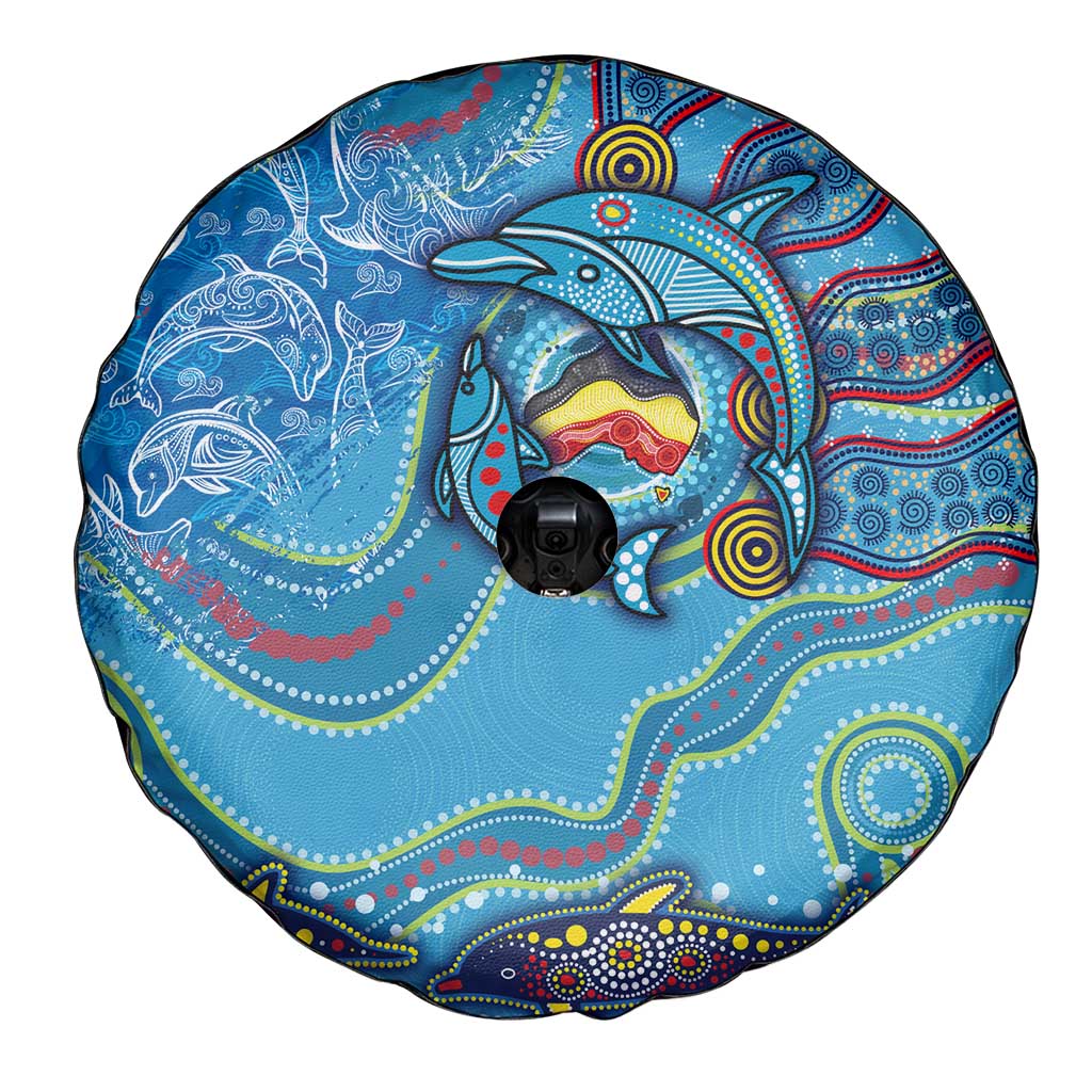 Dolphins Aboriginal Art Map Flag Australia Spare Tire Cover