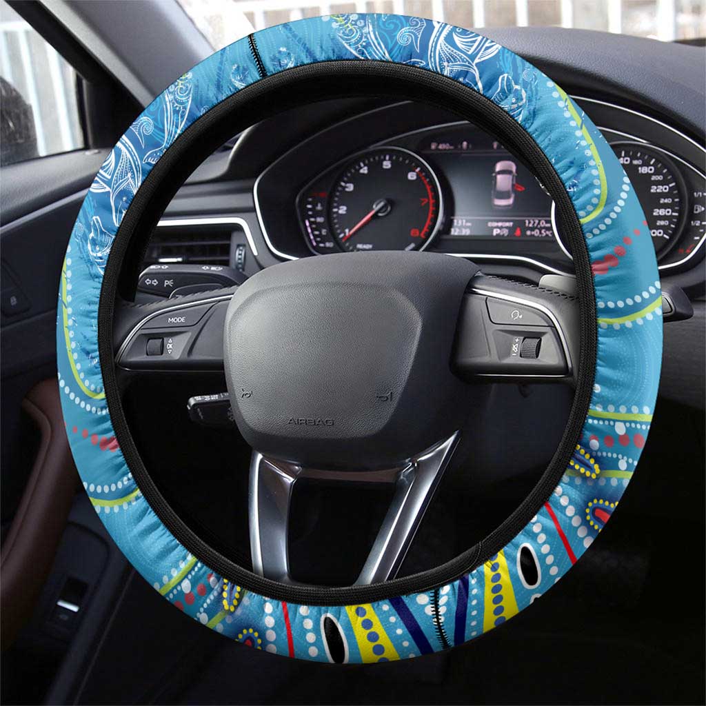 Dolphins Aboriginal Art Map Flag Australia Steering Wheel Cover