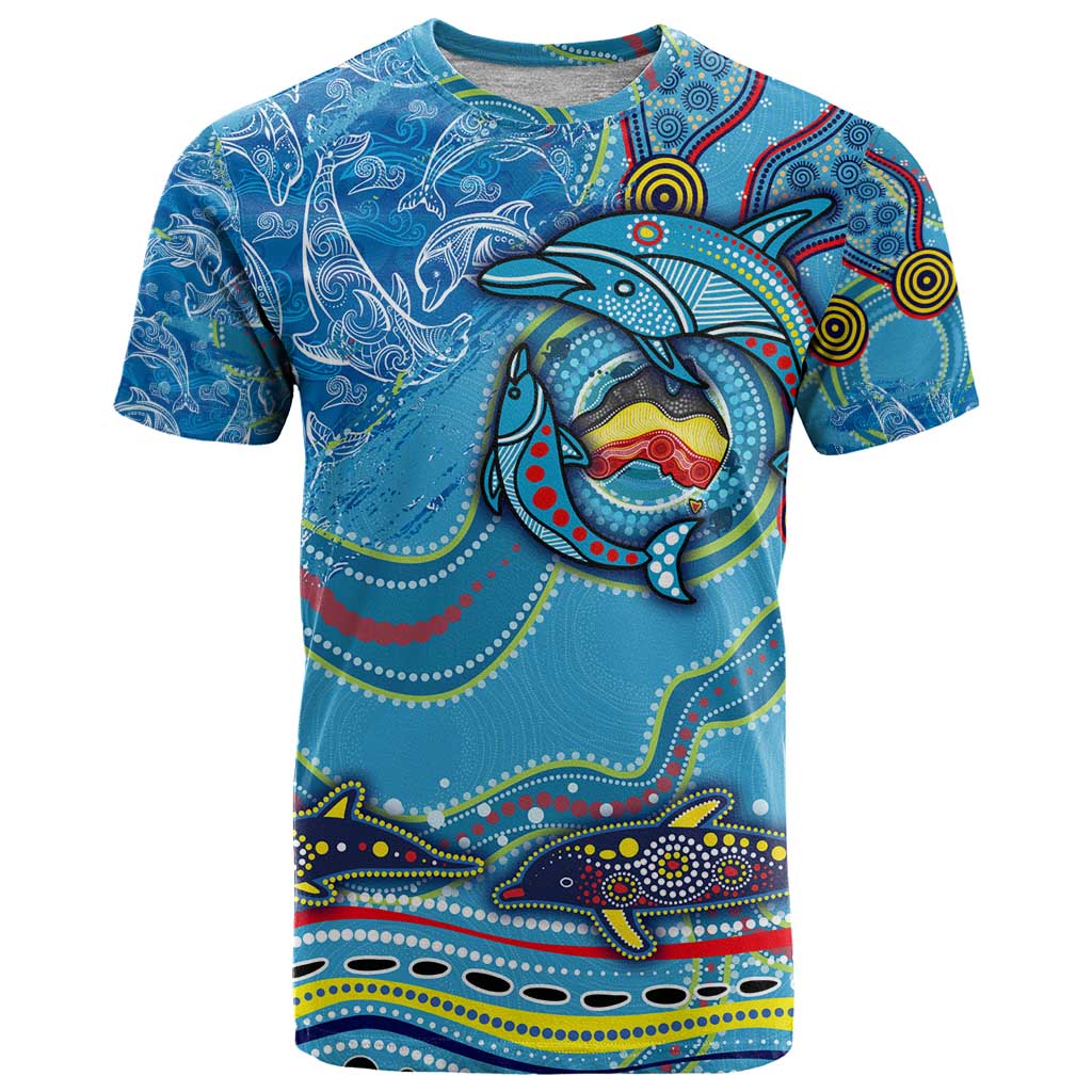 Dolphins Aboriginal Art Map Flag Australia T Shirt