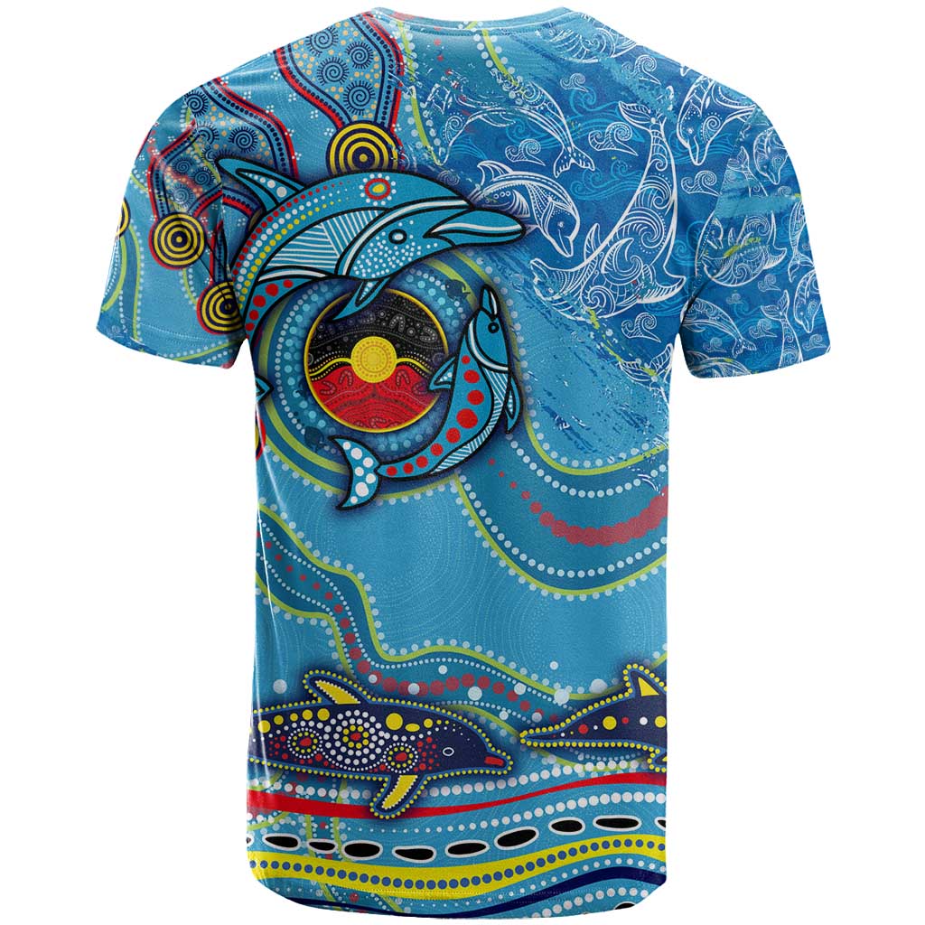 Dolphins Aboriginal Art Map Flag Australia T Shirt