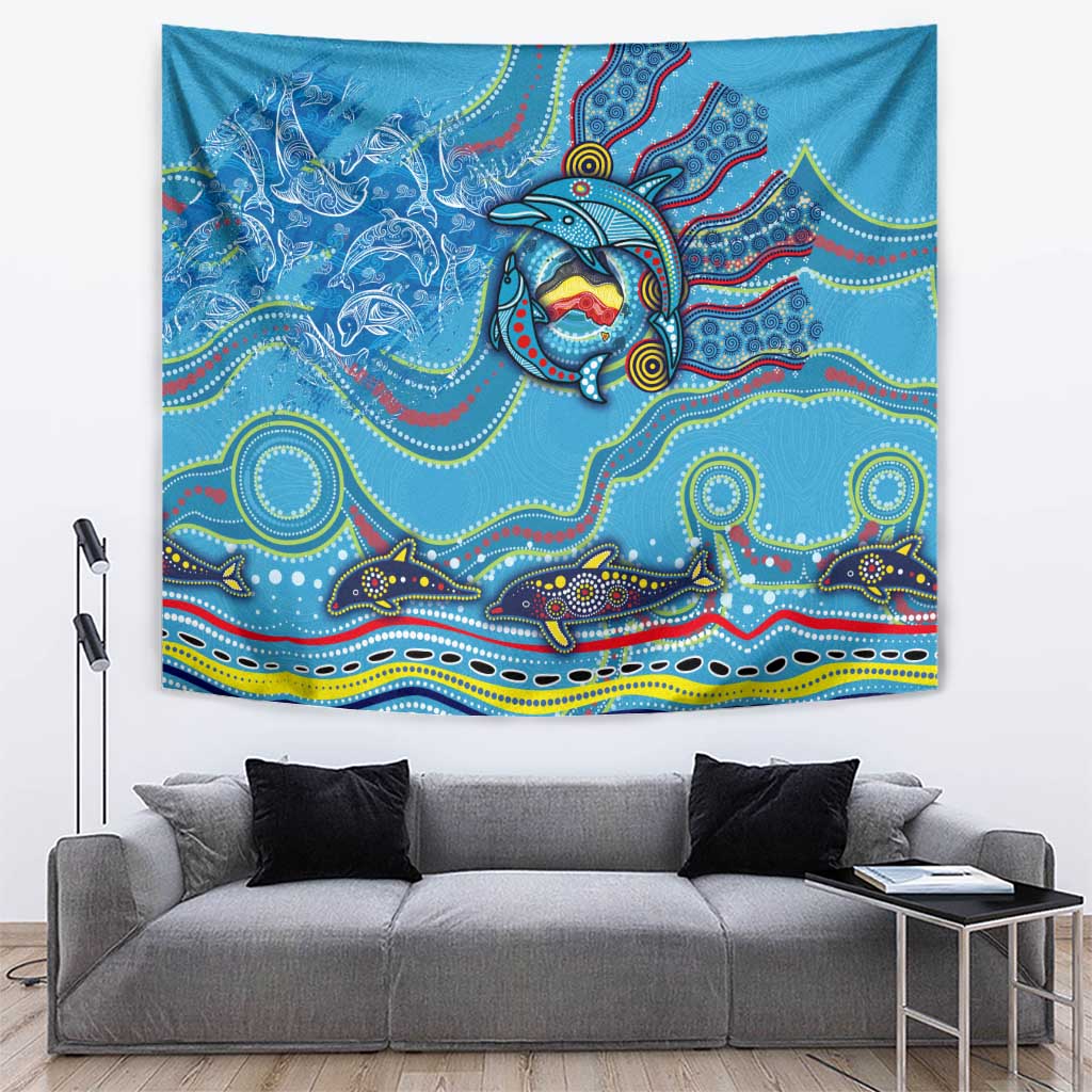 Dolphins Aboriginal Art Map Flag Australia Tapestry