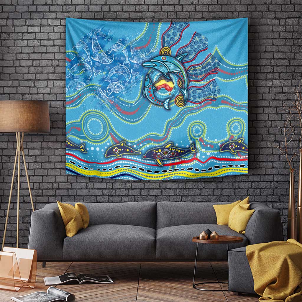 Dolphins Aboriginal Art Map Flag Australia Tapestry
