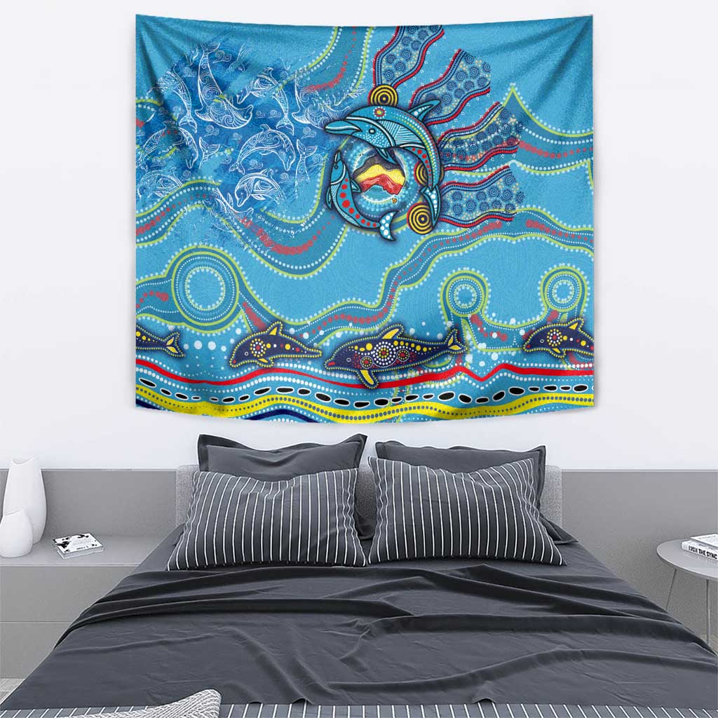 Dolphins Aboriginal Art Map Flag Australia Tapestry
