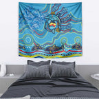 Dolphins Aboriginal Art Map Flag Australia Tapestry