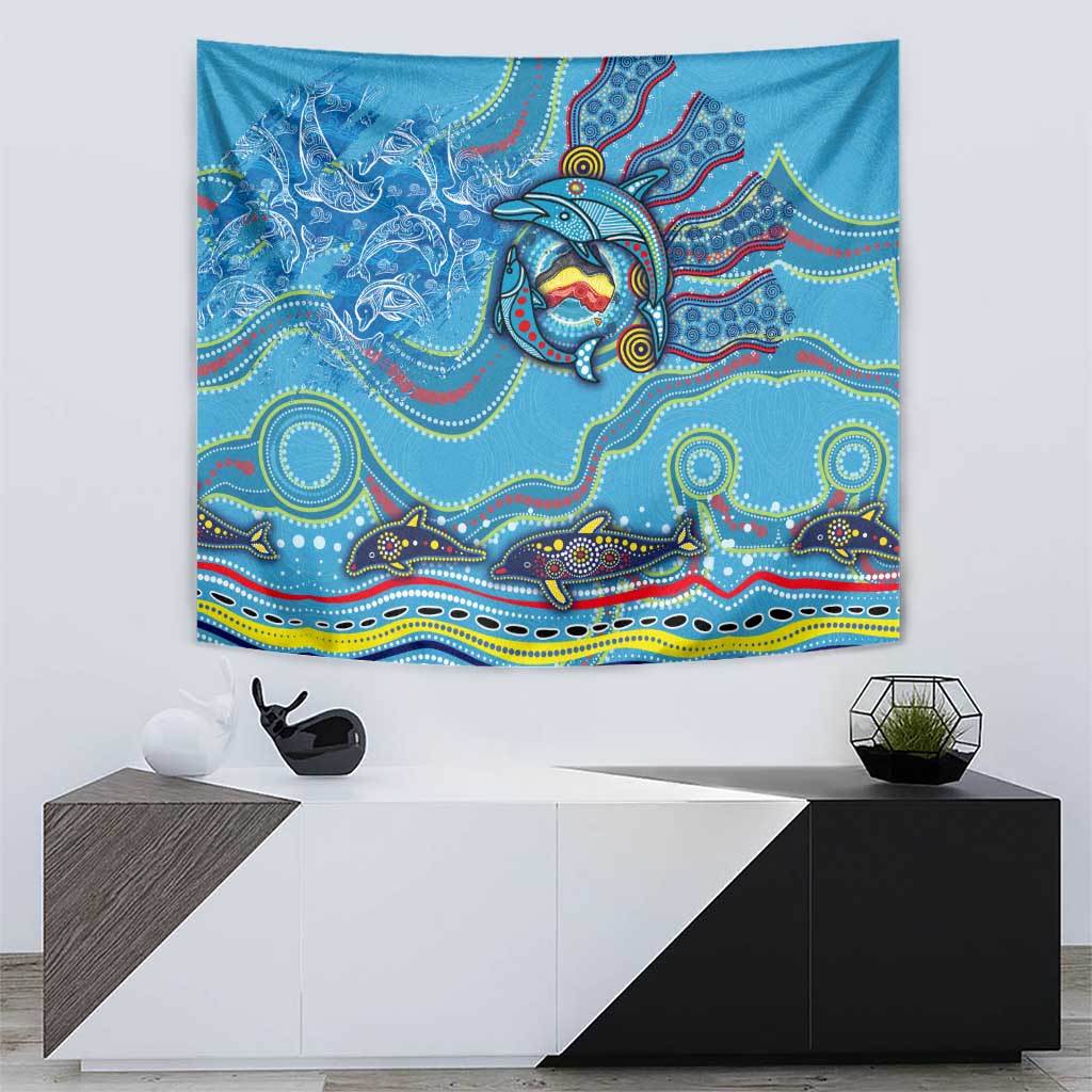 Dolphins Aboriginal Art Map Flag Australia Tapestry