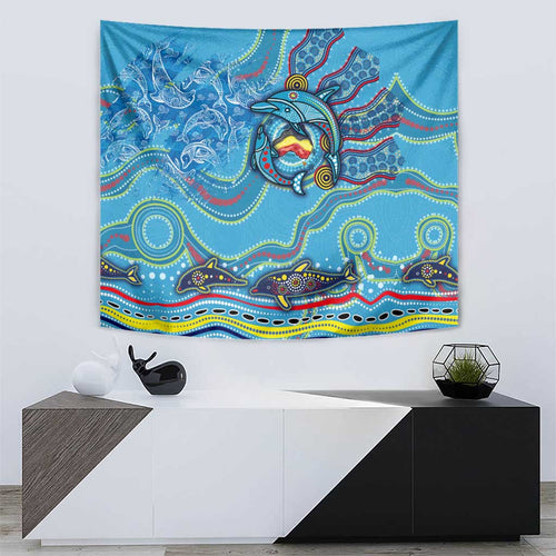 Dolphins Aboriginal Art Map Flag Australia Tapestry