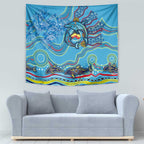 Dolphins Aboriginal Art Map Flag Australia Tapestry