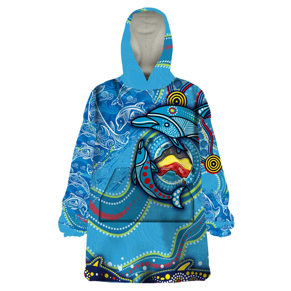 Dolphins Aboriginal Art Map Flag Australia Wearable Blanket Hoodie