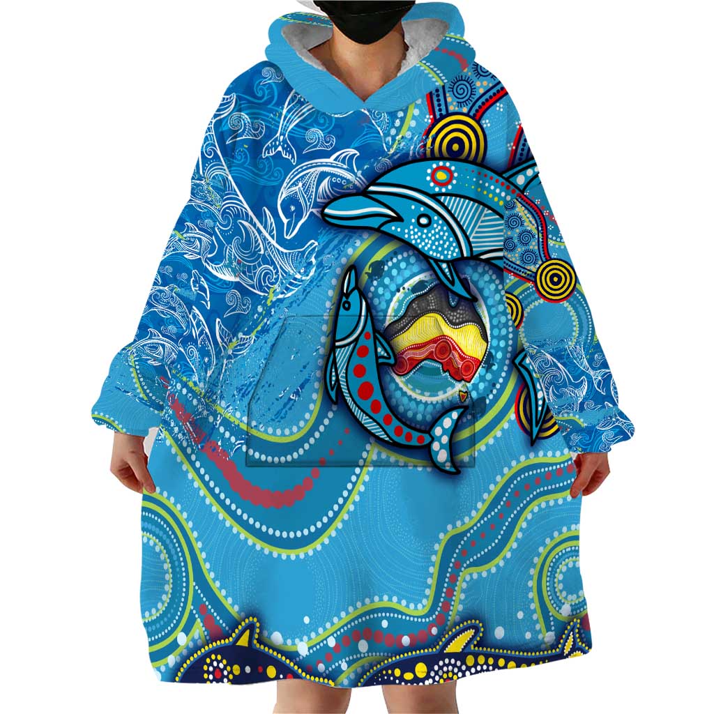 Dolphins Aboriginal Art Map Flag Australia Wearable Blanket Hoodie