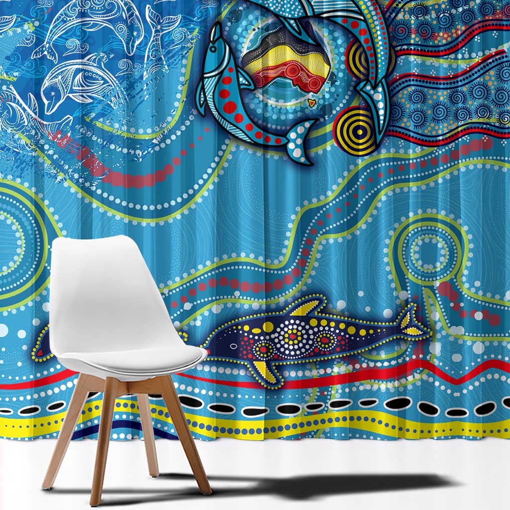 Dolphins Aboriginal Art Map Flag Australia Window Curtain