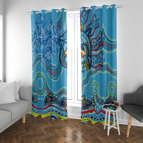 Dolphins Aboriginal Art Map Flag Australia Window Curtain