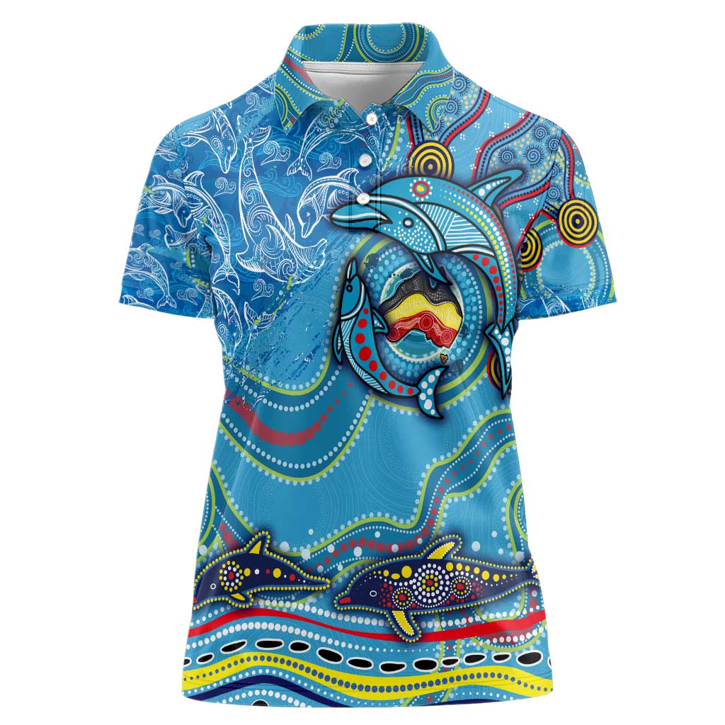 Dolphins Aboriginal Art Map Flag Australia Women Polo Shirt