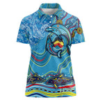 Dolphins Aboriginal Art Map Flag Australia Women Polo Shirt