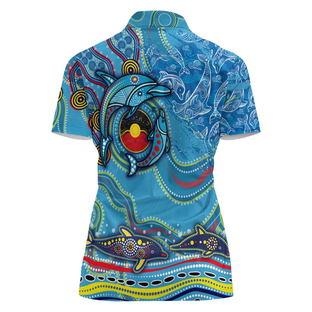 Dolphins Aboriginal Art Map Flag Australia Women Polo Shirt