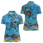 Dolphins Aboriginal Art Map Flag Australia Women Polo Shirt
