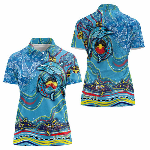 Dolphins Aboriginal Art Map Flag Australia Women Polo Shirt