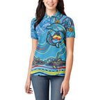 Dolphins Aboriginal Art Map Flag Australia Women Polo Shirt