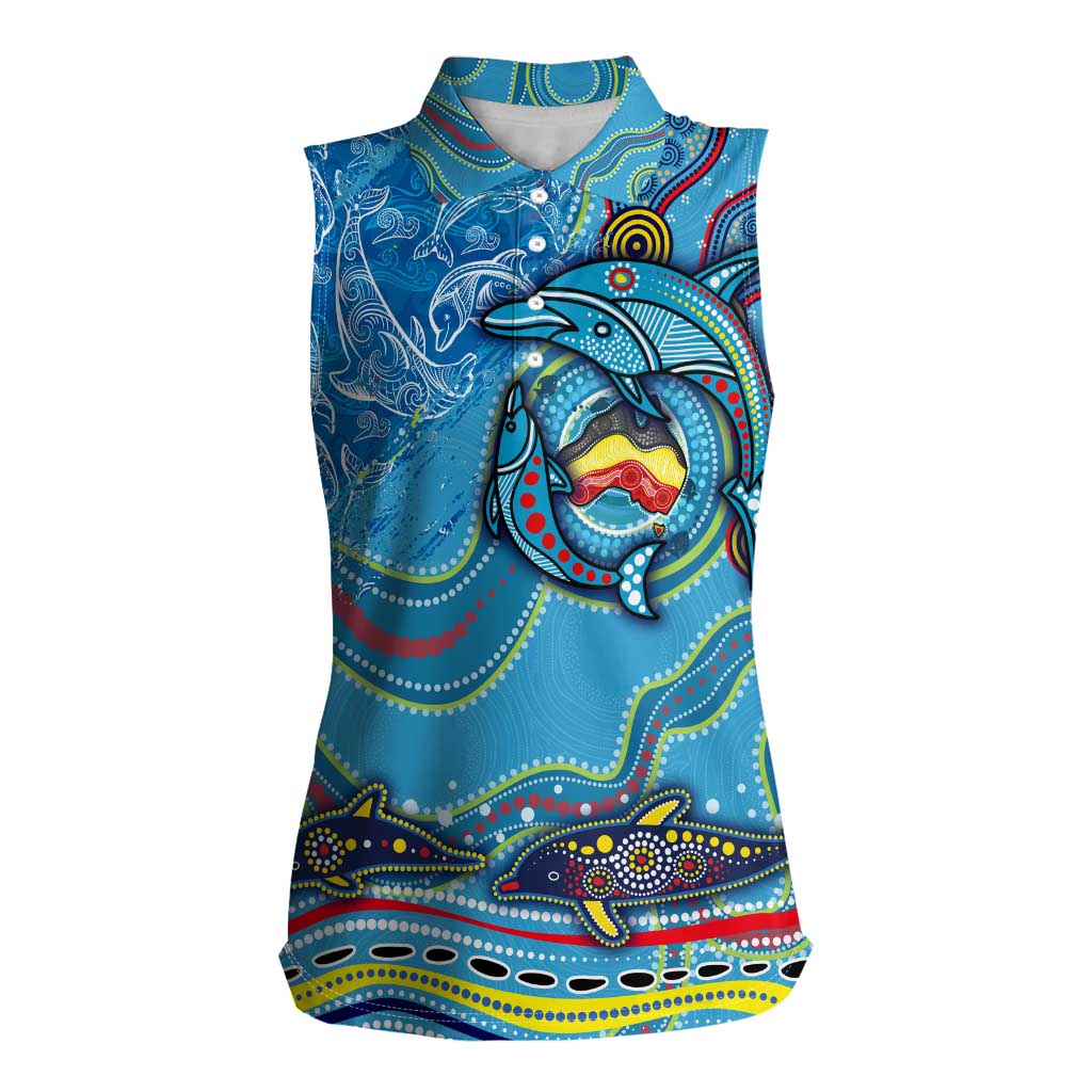 Dolphins Aboriginal Art Map Flag Australia Women Sleeveless Polo Shirt
