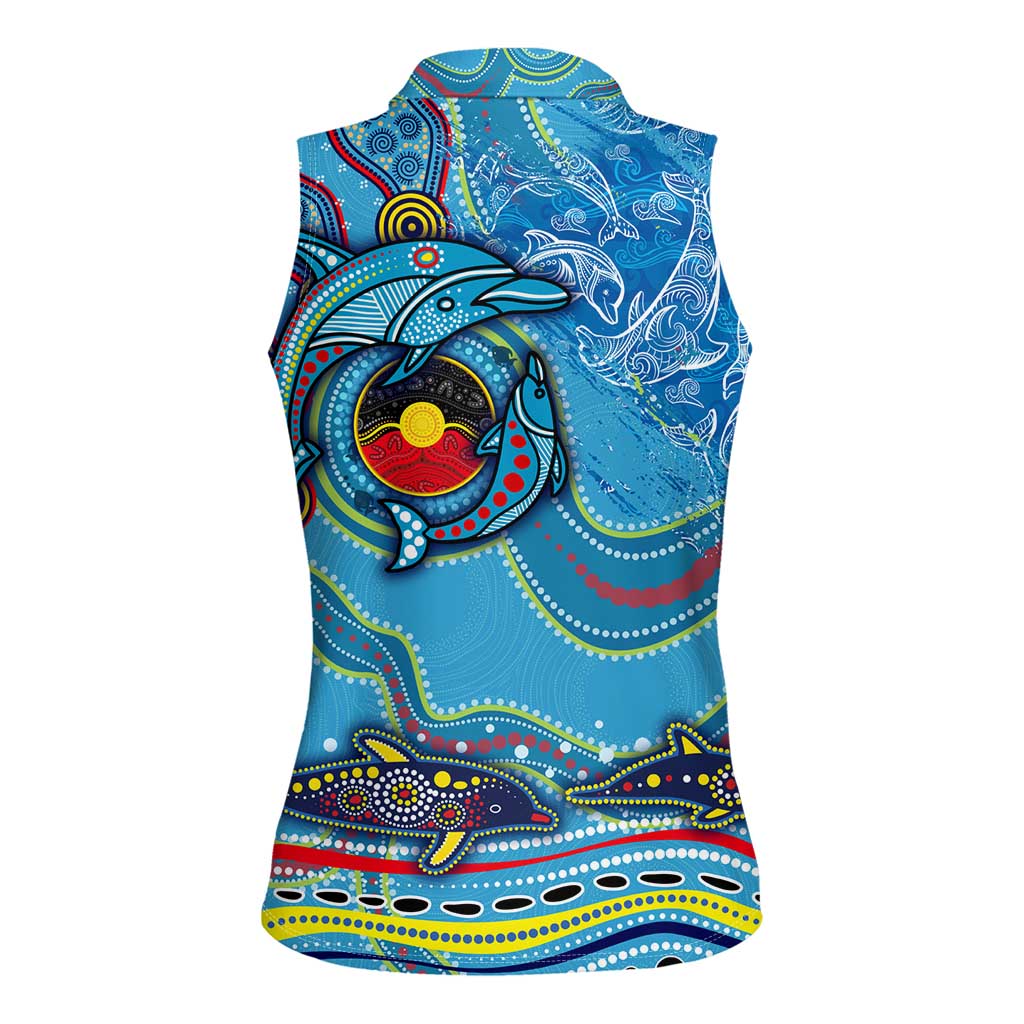 Dolphins Aboriginal Art Map Flag Australia Women Sleeveless Polo Shirt