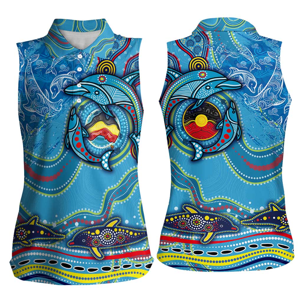 Dolphins Aboriginal Art Map Flag Australia Women Sleeveless Polo Shirt