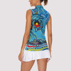 Dolphins Aboriginal Art Map Flag Australia Women Sleeveless Polo Shirt