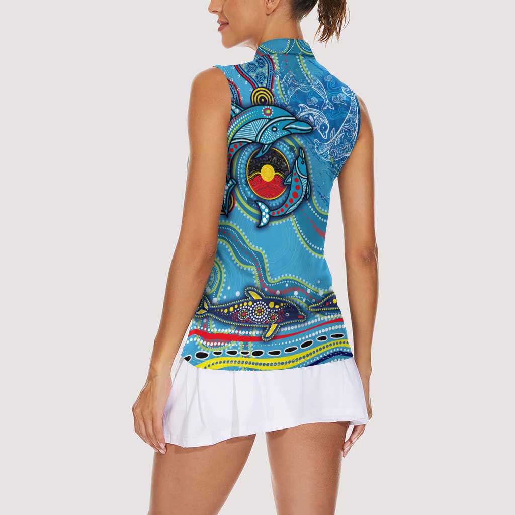 Dolphins Aboriginal Art Map Flag Australia Women Sleeveless Polo Shirt