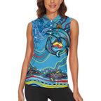 Dolphins Aboriginal Art Map Flag Australia Women Sleeveless Polo Shirt