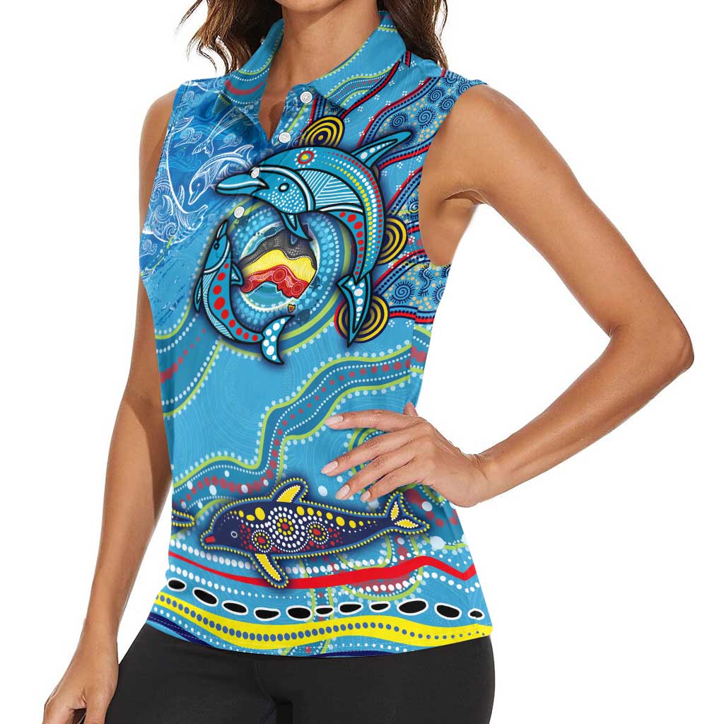 Dolphins Aboriginal Art Map Flag Australia Women Sleeveless Polo Shirt