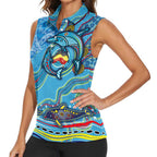 Dolphins Aboriginal Art Map Flag Australia Women Sleeveless Polo Shirt