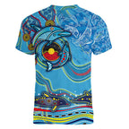 Dolphins Aboriginal Art Map Flag Australia Women V-Neck T-Shirt