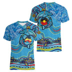 Dolphins Aboriginal Art Map Flag Australia Women V-Neck T-Shirt
