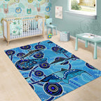 Sharks Aboriginal Australia Area Rug Indigenous Art Blue