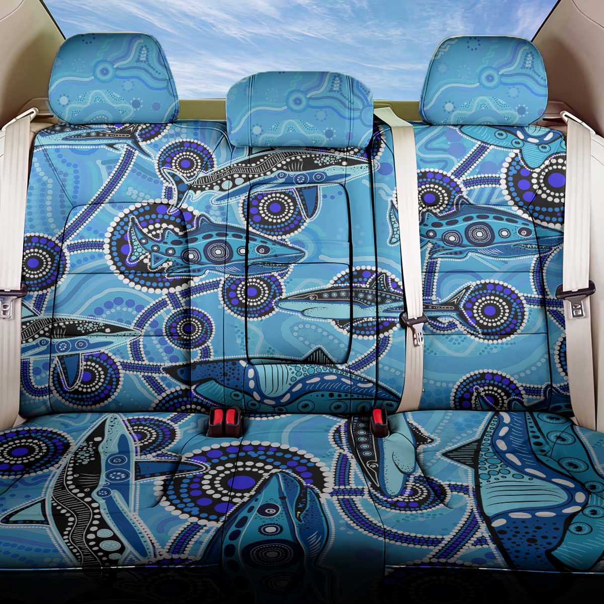 Sharks Aboriginal Australia Back Car Seat Cover Indigenous Art Blue