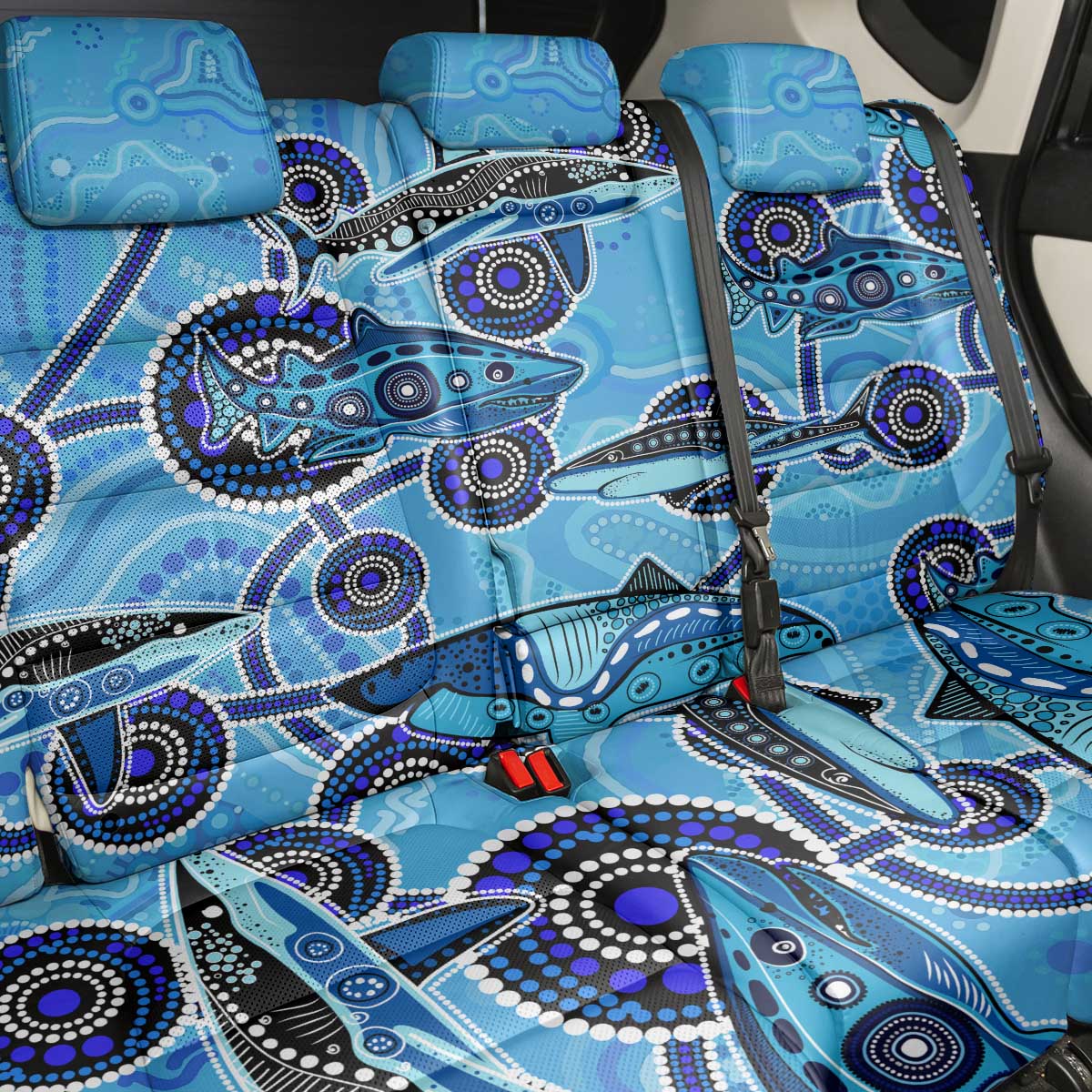 Sharks Aboriginal Australia Back Car Seat Cover Indigenous Art Blue