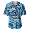 Sharks Aboriginal Australia Baseball Jersey Indigenous Art Blue