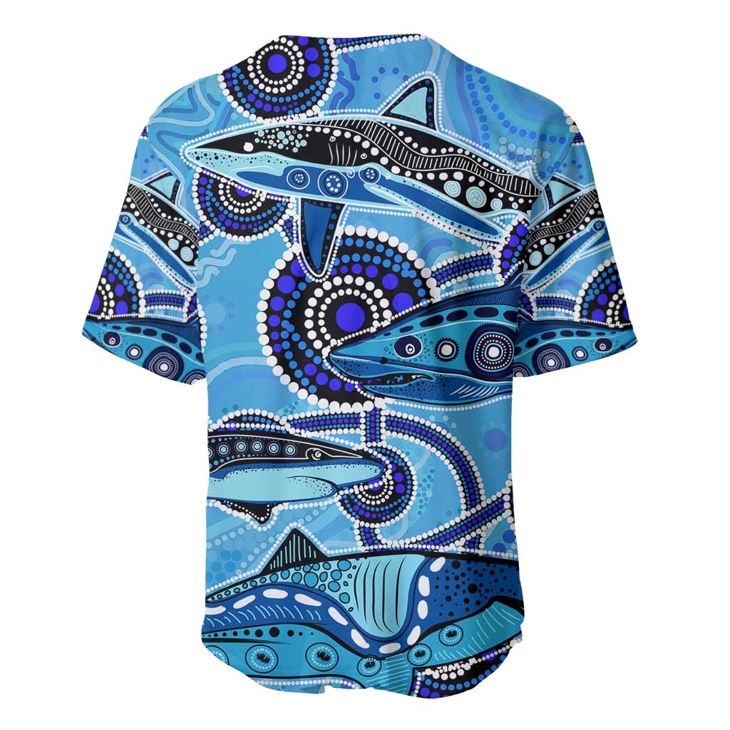 Sharks Aboriginal Australia Baseball Jersey Indigenous Art Blue