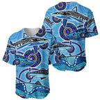 Sharks Aboriginal Australia Baseball Jersey Indigenous Art Blue