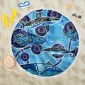 Sharks Aboriginal Australia Beach Blanket Indigenous Art Blue
