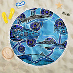 Sharks Aboriginal Australia Beach Blanket Indigenous Art Blue