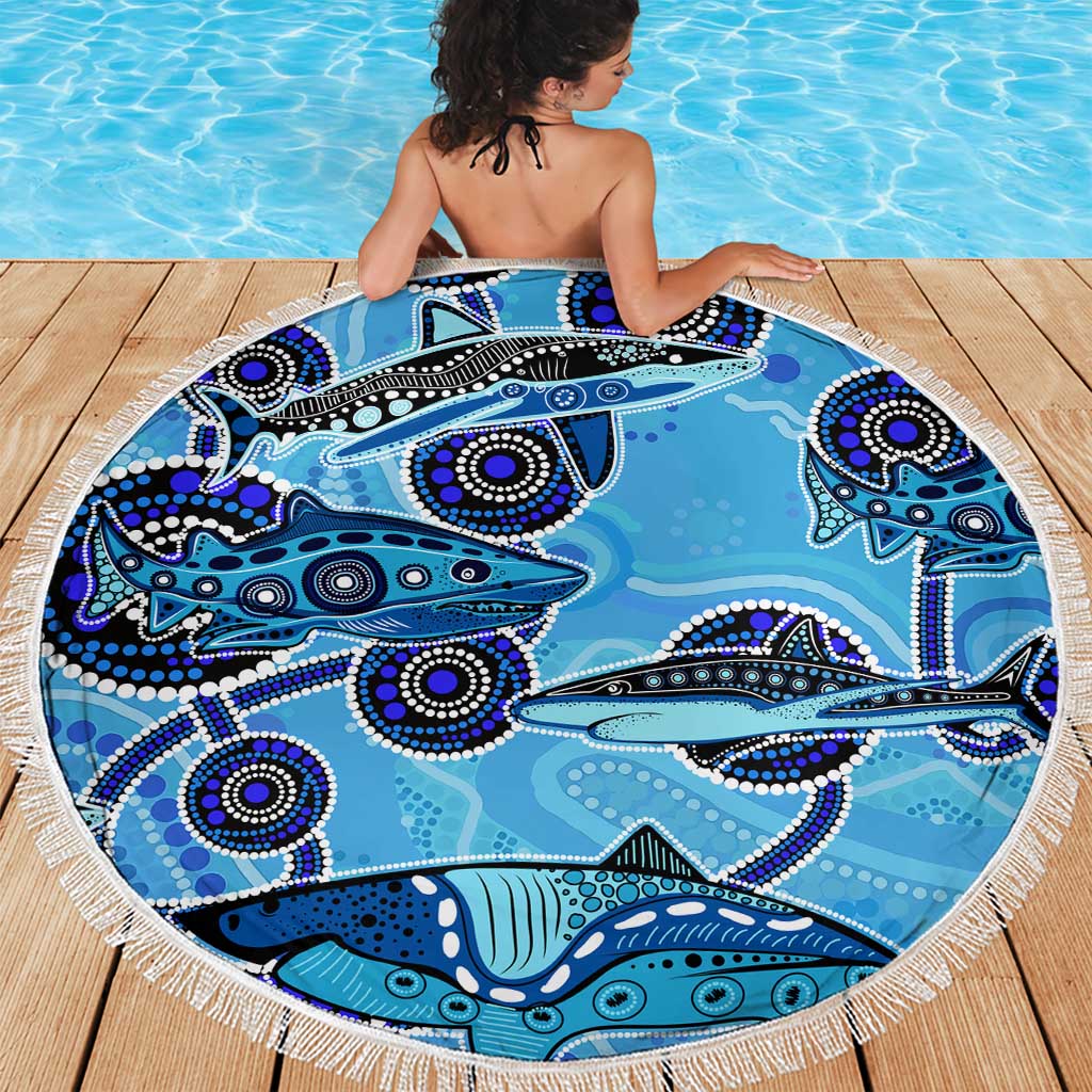 Sharks Aboriginal Australia Beach Blanket Indigenous Art Blue
