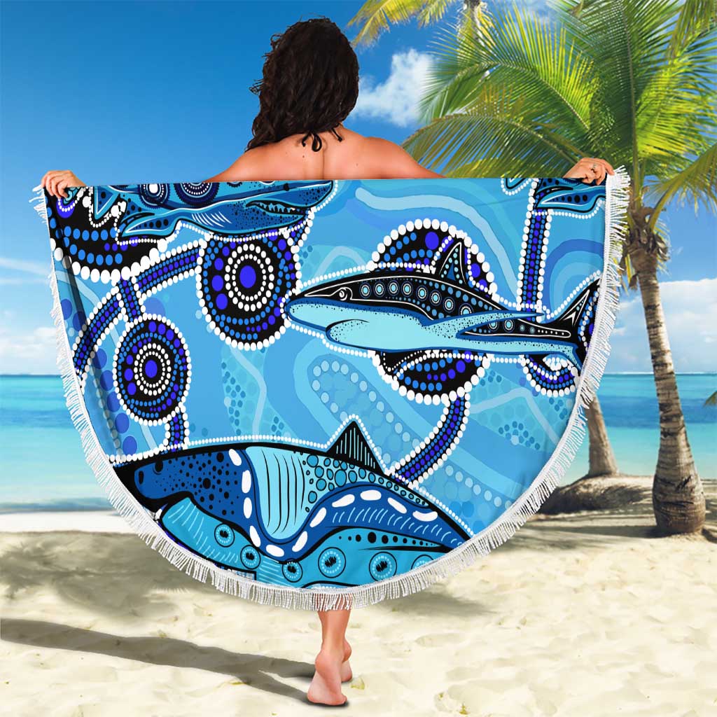 Sharks Aboriginal Australia Beach Blanket Indigenous Art Blue