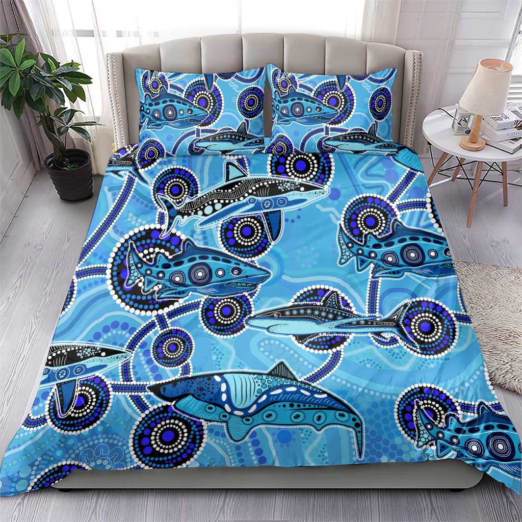Sharks Aboriginal Australia Bedding Set Indigenous Art Blue