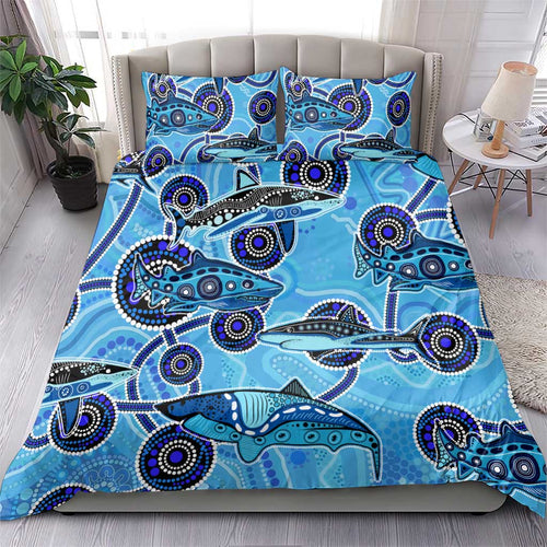 Sharks Aboriginal Australia Bedding Set Indigenous Art Blue