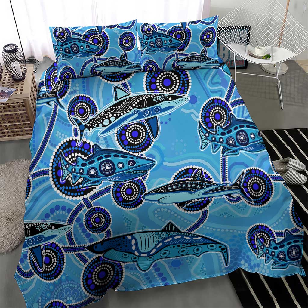 Sharks Aboriginal Australia Bedding Set Indigenous Art Blue