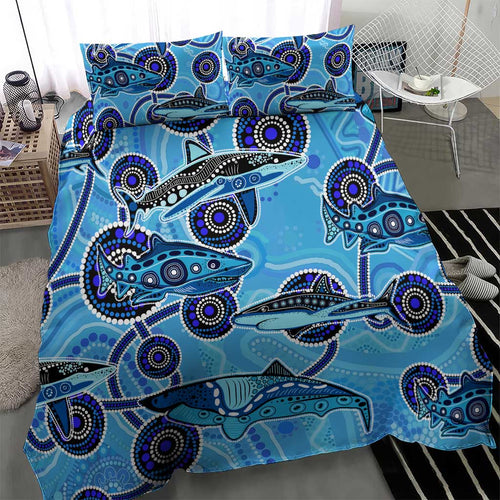 Sharks Aboriginal Australia Bedding Set Indigenous Art Blue