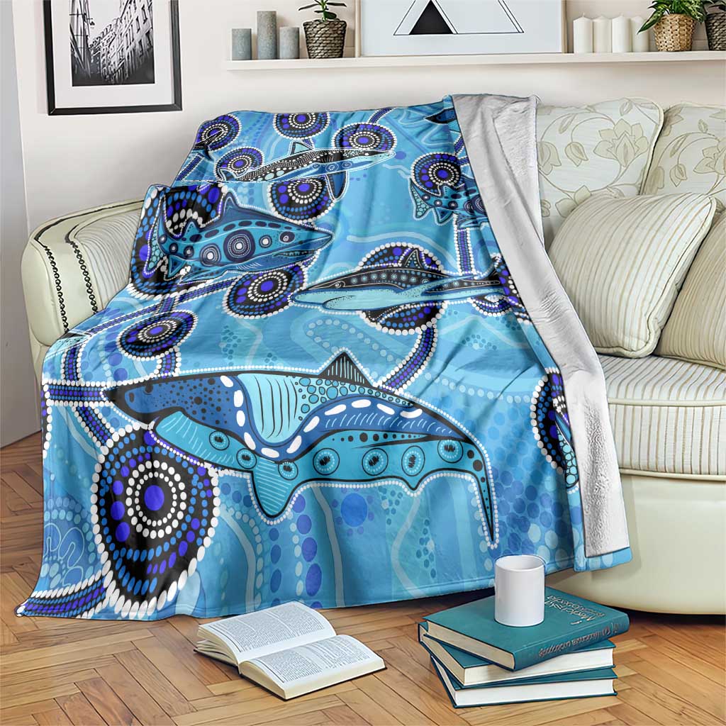 Sharks Aboriginal Australia Blanket Indigenous Art Blue