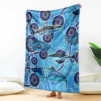 Sharks Aboriginal Australia Blanket Indigenous Art Blue